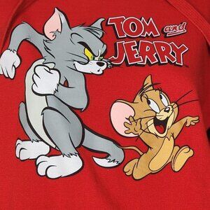 Tom & Jerry Red Hoodie Logo Cartoons Long Sleeve Women's Medium